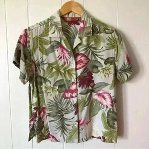 Island Wear Floral Hawaiian Rayon Top Shirt Size S